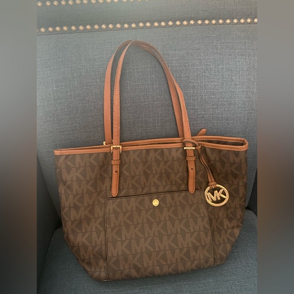 Michael Kors Jet Set Large Signature Print Tote Bag Brown Canvas & Leather - Picture 1 of 14
